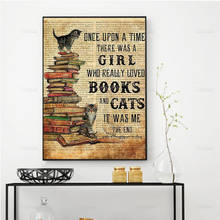 Érase una vez, una chica que realmente amó los libros y los gatos, póster en lienzo, arte de pared de gato, regalo para amantes de los gatos, decoración del hogar 2024 - compra barato