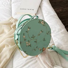 Women Embroidery Flowers Shoulder Bag Leather Handbags Round Hand Tote Bag Best Sale-WT 2024 - buy cheap