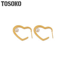 TOSOKO Stainless Steel Stainless Steel Peach Heart Pearl Earrings Women's Elegant Jewelry BSF246 2024 - buy cheap