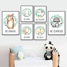 Cartoon Bear Owl Fox Raccoon Squirrel Animal Wall Art Canvas Painting Nordic Posters And Prints Wall Pictures Kids Room Decor 2024 - buy cheap