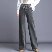 Plus size White Black Corduroy Pants Women 2020 Spring Sweatpants High Waist Elastic Pleated Wide Leg Pant Palazzo Mujer 2024 - buy cheap