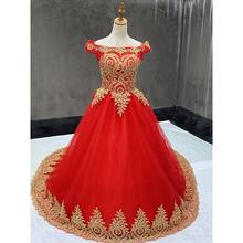 Vestido De quinceañera rojo con foto Real, vestido De baile De graduación De flores De encaje sin hombros, talla grande, hecho a medida, 100% 2024 - compra barato