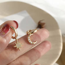 Moda clássico geométrico balançar brincos femininos assimétricos brincos de estrela e lua feminino coreano brinco jóias 2 cores 2024 - compre barato