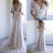 Lace Appliques Wedding Dresses A Line Full Length Dress Backless Bridal Gowns Beach Summer Plus Size robe de mariée 2020 2024 - buy cheap