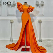 LORIE-vestido de noche árabe de un hombro, con cuentas, mangas cortas abullonadas, abertura lateral, color naranja, para fiesta de celebridades, 2021 2024 - compra barato