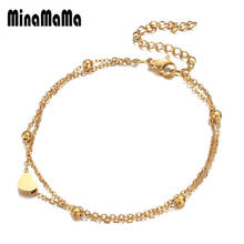 Hot Sell Stainless Steel Thin Bead Chain Heart Anklet For Women Double Layer Foot Anklet Sandals Bohemian Beach Leg Jewelry 2024 - buy cheap