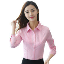 Blusa de chifón lisa de manga larga para mujer, camisa elegante Coreana de color rosa con botones para oficina 2024 - compra barato