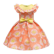 Vestido infantil, vestido de princesa estampado para 3-10 anos, primavera e verão, cor laranja, roupas para meninas, 2021 2024 - compre barato