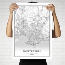 Uruguay Creative city map Montevideo Abstract Canvas Painting Black and white Wall Art Print Poster Picture Home Decoration 2024 - buy cheap