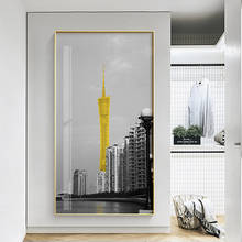 Modern Landmarks black yellow gold canvas painting posters and print unique wall art Landscape pictures for living room bedroom 2024 - buy cheap