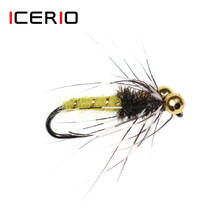 ICERIO-señuelo de pesca con ojos de cadena, 6 uds., moscas húmedas de agua profunda, gancho de atado de Ninfa, trucha, Mosca, 10 # 2024 - compra barato