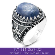 Turkish Handmade Jewelry 925 Sterling Silver Men Wedding Ring Oval Natural Kyanite Stone Party/Wedding Ring Crown Signet MenRing 2024 - buy cheap