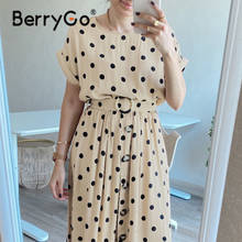 BerryGo Casual High Waist Bat Sleeve Dress with Belt Elegant Polka Dot Print O-neck Women Dress Summer 2021 Office Lady Vestidos 2024 - buy cheap