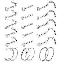 Nariz de aço inoxidável parafuso prisioneiro lábio anel l forma narina hoop septo piercing kit cartilagem brinco conjunto labret feminino corpo jóias 20g 2024 - compre barato