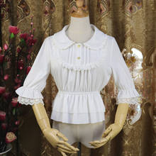 Fresh sweet lolita top kawaii girl peter pan collar college style victorian shirt loose gothic lolita shirt loli cos lolita 2024 - buy cheap