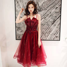 New sweat wine mid calf 110cm sleeveless sequined lady girl evening performance banquet party ball dress gown 2024 - buy cheap