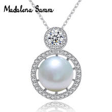 Цепочка с круглым жемчугом MADALENA SARARA, ожерелье из стерлингового серебра с натуральным белым жемчугом 9-10 мм, полый кубический цирконий, резной дизайн 2024 - купить недорого