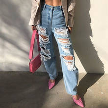 Trendy Ripped Jeans Baggy Women Clothes Slouchy Straight Leg Pants Destroyed Torn Denim Trousers Female 90s Aesthetic Boyfriend 2024 - buy cheap