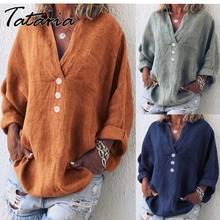Women Tops and Bloues Summer Cotton Linen Vintage Blouses Loose Plus Size Shirt Khaki V Neck Casual Tops for Women Orange4XL 5XL 2024 - buy cheap
