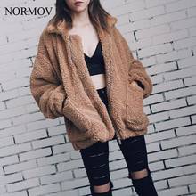NORMOV Elegant Faux Fur Coat Women 2019 Autumn Winter Warm Soft Zipper Fur Jacket Plush Overcoat Pocket Casual Teddy Outwear 2024 - buy cheap