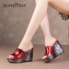 Sophitina nova mulher sapatos de couro genuíno peep toe exterior wear senhora sapatos aumento cunhas plataforma salto feminino chinelos ao823 2024 - compre barato