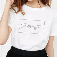 Camiseta feminina estampada, roupas de mão para mulheres, nova moda harajuku, arte estética, camiseta branca gráfica, femme, flor, 2020 2024 - compre barato