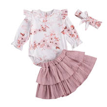 0-24M Newborn Baby Girl Clothes Set Floral Bodysuit Romper Jumpsuit Tops T Shirt Ruffle Tutu Skirts Bow Headband Outfit 2024 - buy cheap