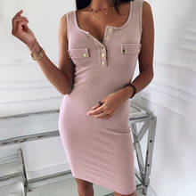 BKLD сексуальное однобортное осеннее платье без рукавов с квадратным вырезом в рубчик 2019 ярко-розовый сарафан женское базовое облегающее мини-платье на бретелях 2024 - купить недорого