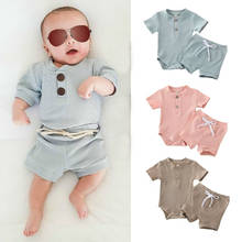 Baby Summer New Clothing Kid Baby Boy Short Sleeve Bodysuit Clothes Girl T-Shirts Shorts Newborn Ribbed Solid 2Pcs Outfits Set 2024 - buy cheap