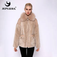 JEPLUDA New High-quality Short 100% Wool  Blends Real Fur Jacket Winter Coat Women Clothing Collar Fox Fur Warm Real Fur Coat 2024 - buy cheap
