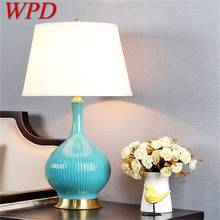 Wpd luminária de mesa cerâmica de cobre, luz led contemporânea de luxo azul claro para recepções domésticas 2024 - compre barato