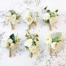Boutonniere Silk Roses White Wedding Corsages and Boutonnieres Groom Flower Artificial Flowers Rose Corsages Brooch Pins 2024 - buy cheap