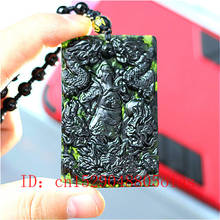 Natural Black Green Jade Chinese Dragon Warrior Pendant Beads Necklace Charm Jewelry Double-sided Carved Amulet Gifts for Men 2024 - buy cheap