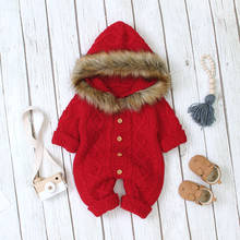 Winter Baby Boy Girl Sweater Hooded Knit Faux Fur Collar Warm Jumpsuit Clothes Long Sleeve Single-breasted Baby Boy Romper 2024 - buy cheap