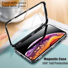 Магнитный стеклянный металлический чехол для iPhone XS MAX XR X 7 8 Plus 11, двухсторонний защитный чехол из закаленного стекла для Samsung 2024 - купить недорого