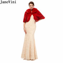 JaneVini-Chaqueta de piel sintética para mujer, Bolero rojo oscuro para boda, noche de invierno, baile de graduación, estolas artificiales, abrigo, capa, envolturas 2024 - compra barato