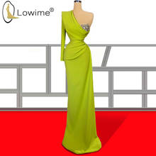 Graceful One Shoulder Long Sleeve Mermaid Evening Dresses Ruched Crystal Robe De Soiree Formal Women Dresses Prom Party Gowns 2024 - buy cheap