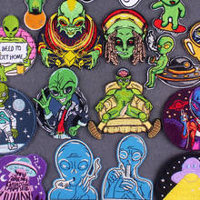 Embroidery Patch Smoking Alien Patches On Clothes DIY Punk Clothing Stickers Iron On Patches UFO Patches For Clothing Accessory 2024 - buy cheap