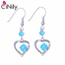 CiNily Created Blue Fire Opal Silver Plated Wholesale Hot Heart for Women Jewelry LOVE GIFT Dangle Earrings 1 5/8" OH3508 2024 - buy cheap
