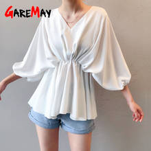 GareMay Blouses Woman 2020 Womens Tops and Blouses Chiffon Plus Size Blouse Women Ladies Tops White Red Black Shirt V-Neck 2024 - buy cheap