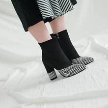 Big   Size           Ma'am Coarse heel Short boots    Pure color  Water drill   Fashion boot barrel    High heel boots 2024 - buy cheap