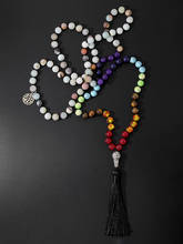 OAIITE 8mm Frosted Amazonite 7 Chakra 108 Beads Mala Necklace with Black Tassel Handmade Knot Meditation Yoga Necklace 2024 - buy cheap