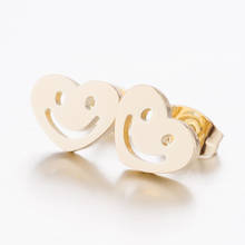Sasusp Loving Smile Earrings Stainless Steel Smiley Face Earings Heart Ear Studs For Women Lovers Christmas Jewelry Gift 2024 - buy cheap