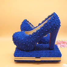 Baoyafang branco royal azul flor sapatos de casamento com correspondência sacos senhoras plataforma sapatos mulher salto alto sapatos e sacos moda 2024 - compre barato