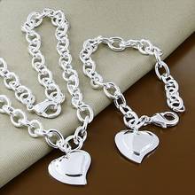 Free Shipping 925 Sterling Silver Jewelry Sets Fashion Double Heart Necklace Bracelet Set For Women Men Best Gift 2024 - buy cheap