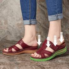 Sandálias femininas confortáveis puimentiua, para o verão, dedos abertos, super macias, premium, saltos baixos ortopédicos, sandálias de caminhas, almofada de correção 2024 - compre barato