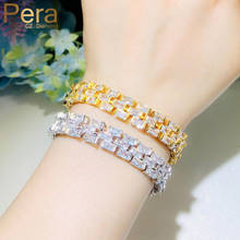 Pera Elegant Sparkling White Cubic Zirconia Princess Cut Big Wide Yellow Gold Bangle Bracelets for Women Party Jewelry B171 2024 - buy cheap