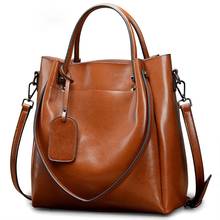 Large Handbag for Women Oil Wax Genuine Leather Women's Messenger Shoulder bags Tassel Design Brand Cowhide Lady Tote 2021 New 2024 - buy cheap