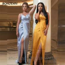 2021 Sliver and Gold Bridesmaid Dresses Sheath Satin Spaghetti Straps Split Side African Bridesmaid Dress for Women Wedding 2024 - buy cheap