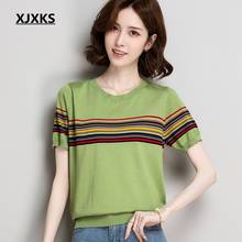 XJXKS New 2020 T Shirt Striped Female Ulzzang Tshirt Women Tops Shirts Knitted T-shirt Clothes Fashion Girl Tee Shirt 2024 - buy cheap